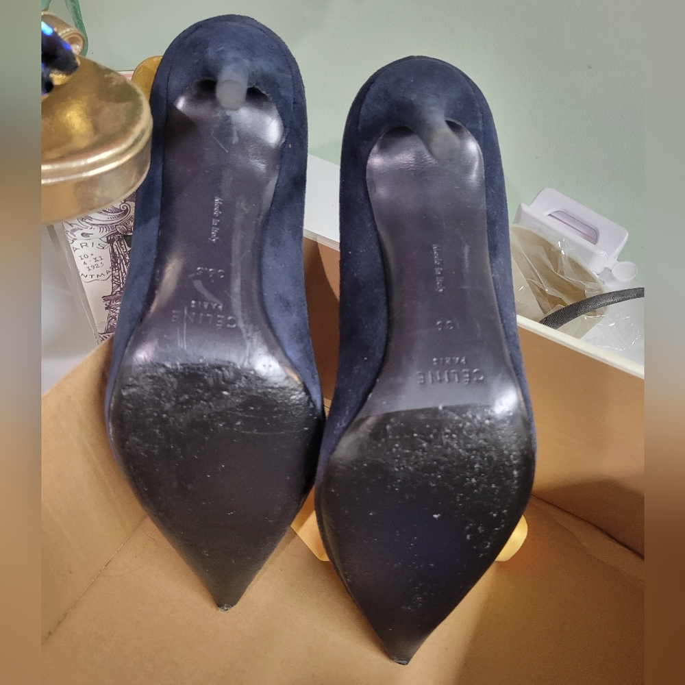 Sale❗️CELINE Dark Navy Blue Suede Heels Pumps Excellent 👀 AUTHENTICATED - Picture 9 of 12
